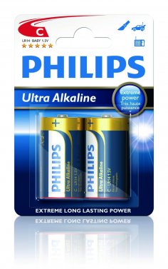 Batteri LR14 (C) Alkaliska 2-pack Philips. Artikel No. 78002