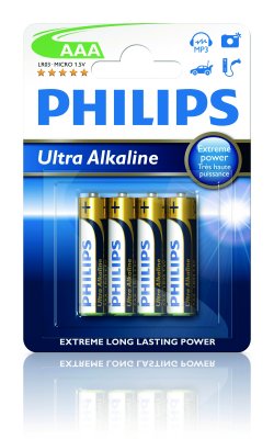 Batteri LR03 (AAA) Alkaliska 4-pack Philips. Artikel No. 78005